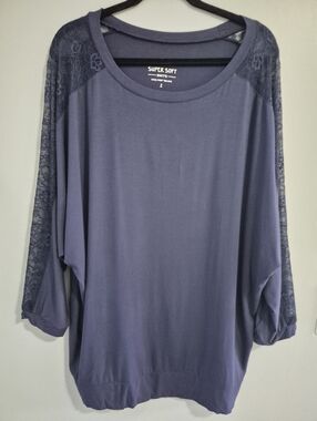 Torrid Supersoft Lace Inset Sleeve Dolman Top 2X Navy